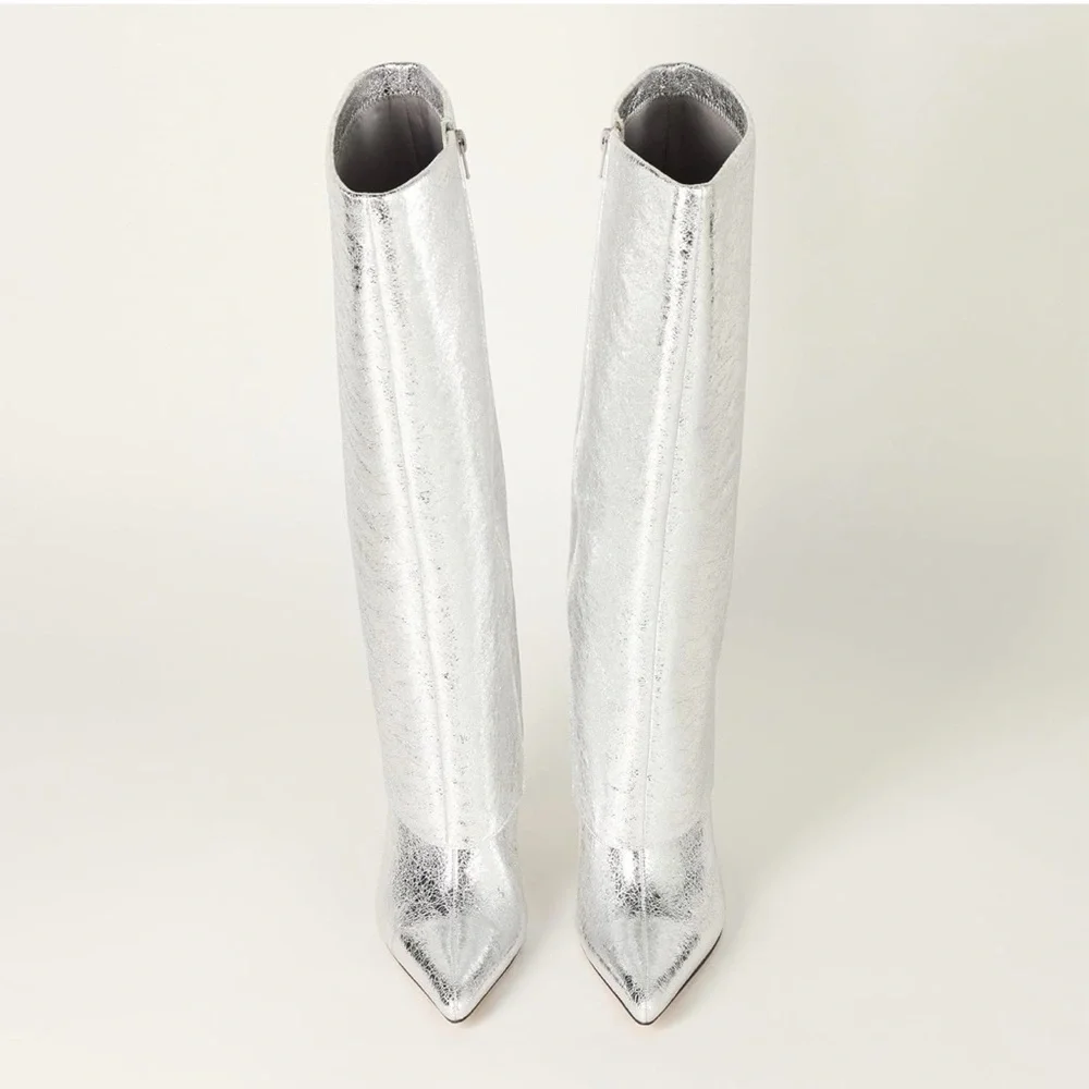 The Drop Women's Jolene Silver Crackle Fold Over Tall Boot Classic size 13 NWT